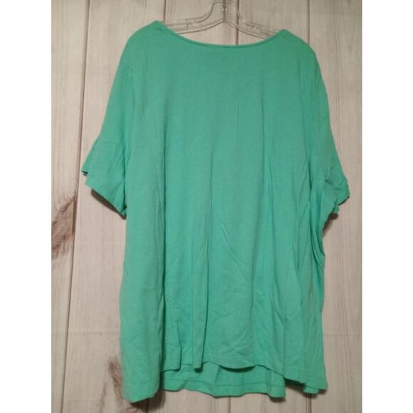 2 For 30 Roaman's Shirt Ladies 4x‎ Green Lace Detail Short Sleeve V-Neck - Picture 2 of 6